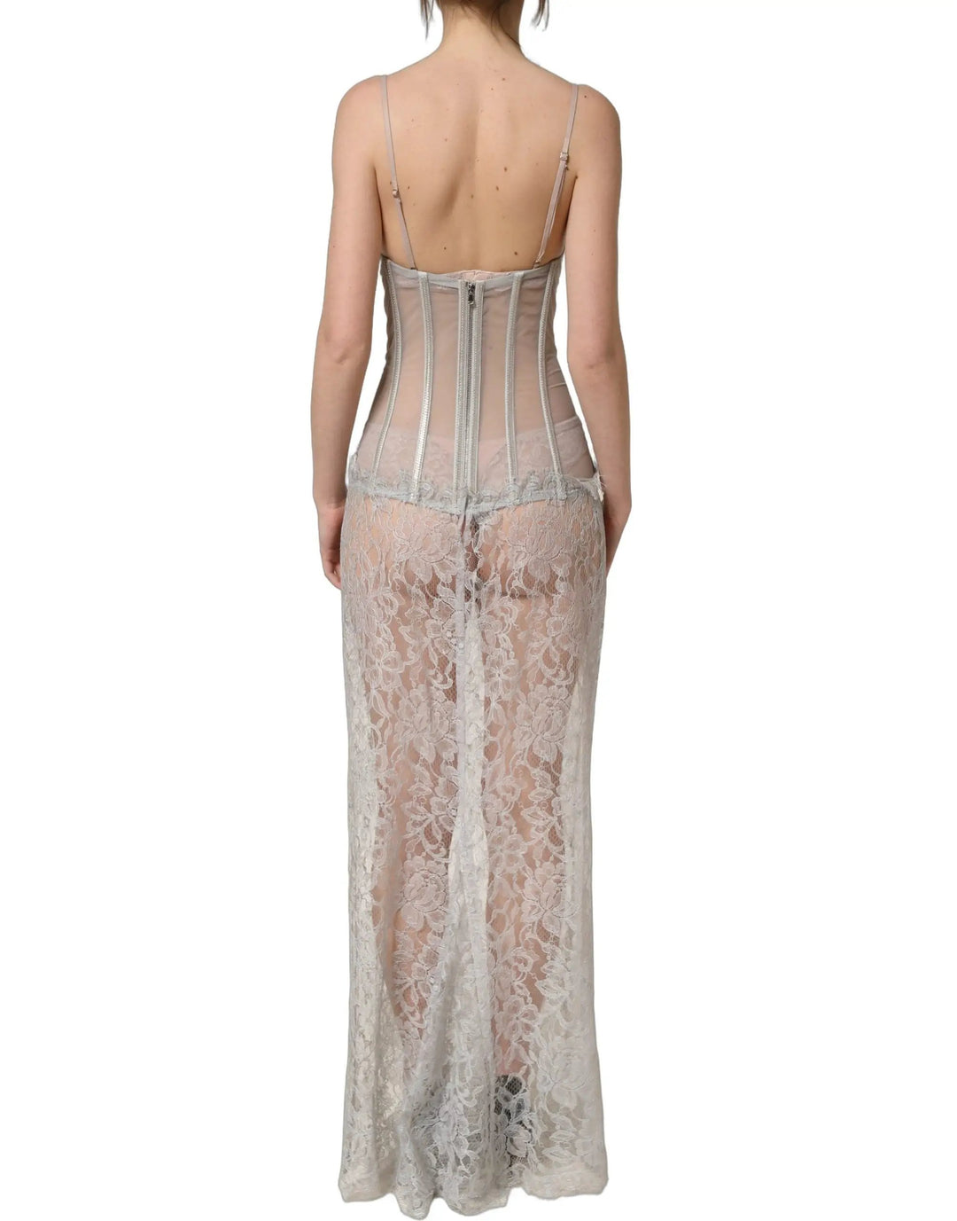 Dolce &amp; Gabbana Sample Sale | Dolce &amp; Gabbana Gray Lace Corset Style Bodice Maxi Dress - | Designer outlet