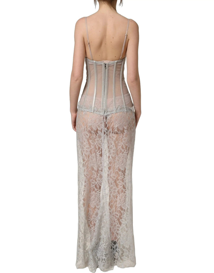 Dolce &amp; Gabbana Sample Sale | Dolce &amp; Gabbana Gray Lace Corset Style Bodice Maxi Dress - | Designer outlet