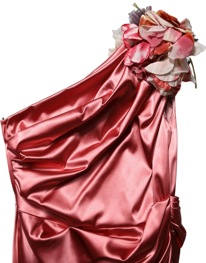 Dolce &amp; Gabbana Sample Sale | Dolce &amp; Gabbana Pink Draped Midi Flower Appliques Dress - | Designer outlet
