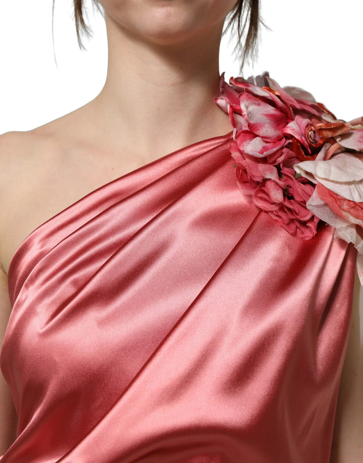 Dolce &amp; Gabbana Sample Sale | Dolce &amp; Gabbana Pink Draped Midi Flower Appliques Dress - | Designer outlet