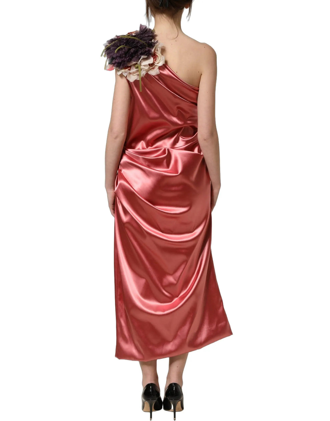Dolce &amp; Gabbana Sample Sale | Dolce &amp; Gabbana Pink Draped Midi Flower Appliques Dress - | Designer outlet