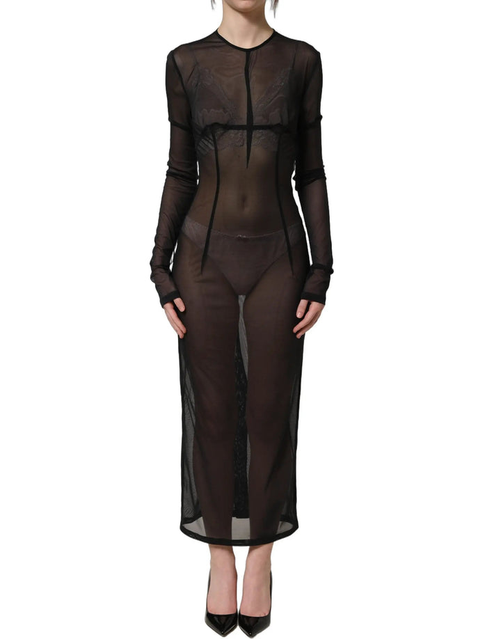 Dolce &amp; Gabbana Sample Sale | Dolce &amp; Gabbana Black Long Sleeve Sheer Fitted Maxi Dress - | Designer outlet