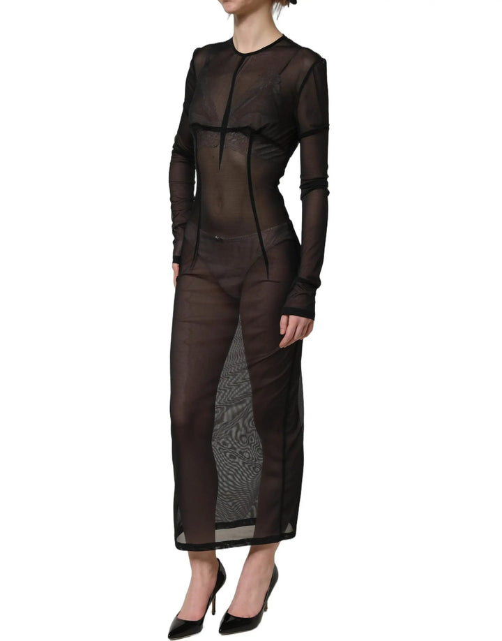 Dolce &amp; Gabbana Sample Sale | Dolce &amp; Gabbana Black Long Sleeve Sheer Fitted Maxi Dress - | Designer outlet