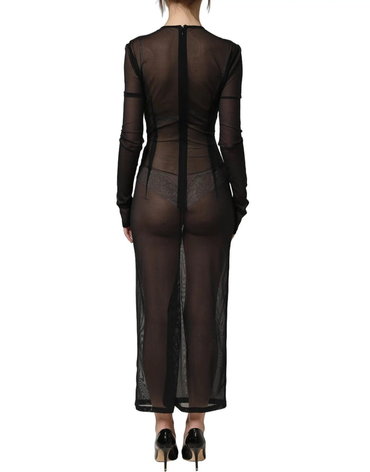 Dolce &amp; Gabbana Sample Sale | Dolce &amp; Gabbana Black Long Sleeve Sheer Fitted Maxi Dress - | Designer outlet