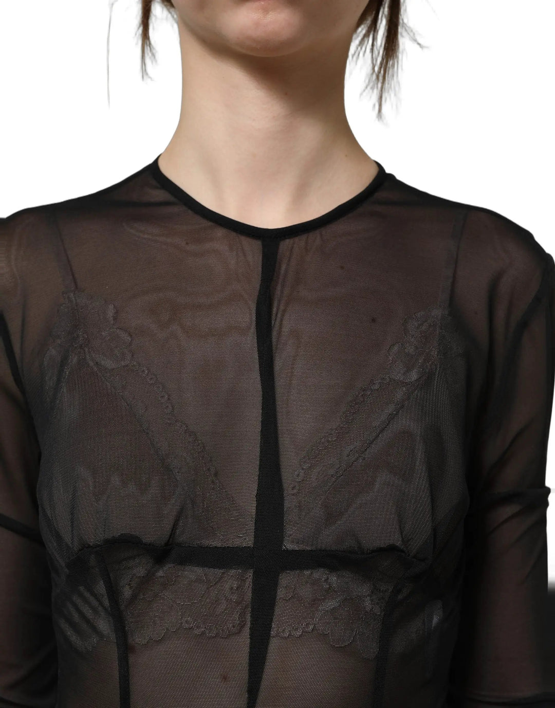 Dolce &amp; Gabbana Sample Sale | Dolce &amp; Gabbana Black Long Sleeve Sheer Fitted Maxi Dress - | Designer outlet