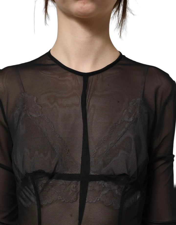 Dolce &amp; Gabbana Sample Sale | Dolce &amp; Gabbana Black Long Sleeve Sheer Fitted Maxi Dress - | Designer outlet
