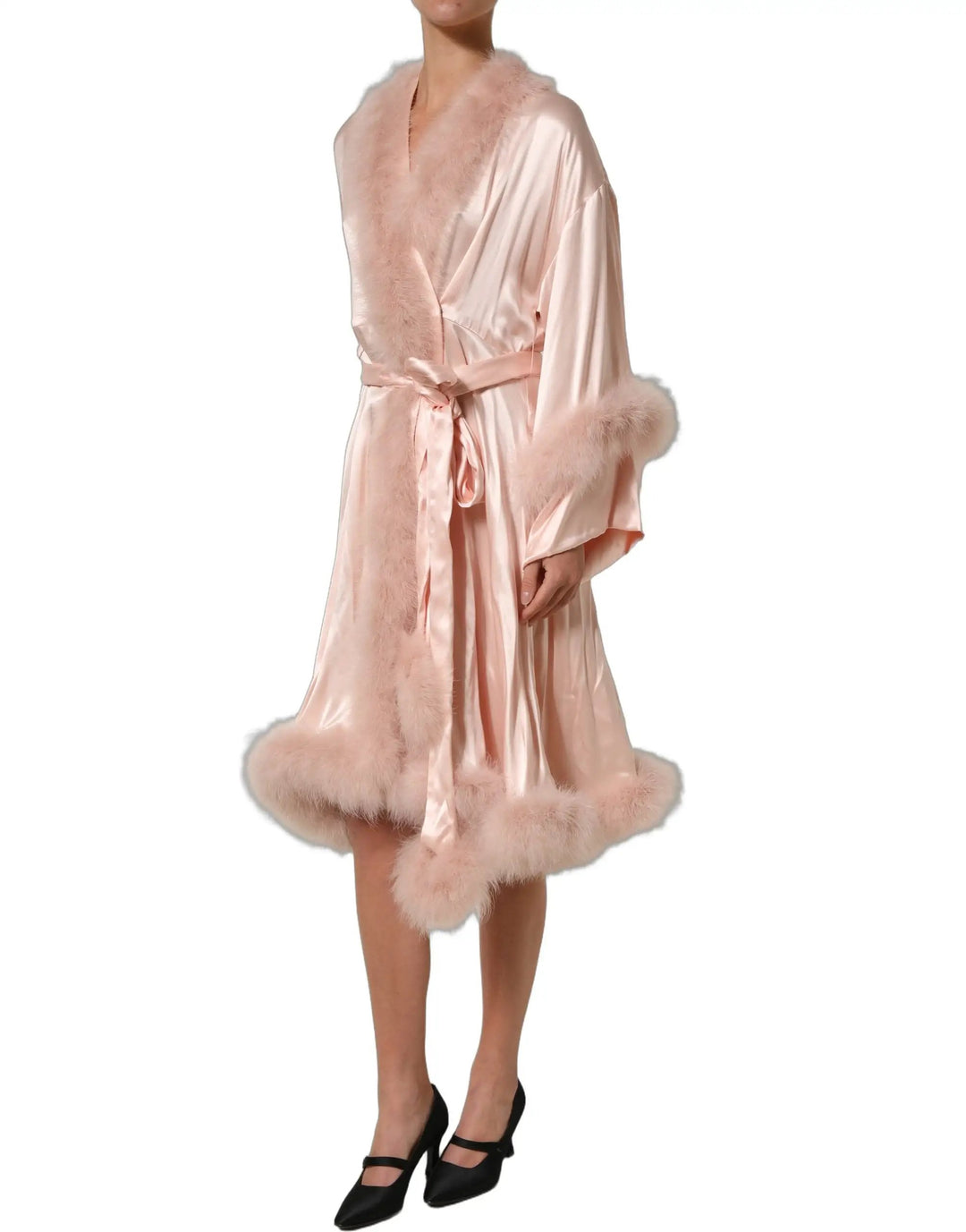 Dolce &amp; Gabbana Sample Sale | Dolce &amp; Gabbana Light Pink Silk Turkey Feather Wrap Midi Dress - | Designer outlet
