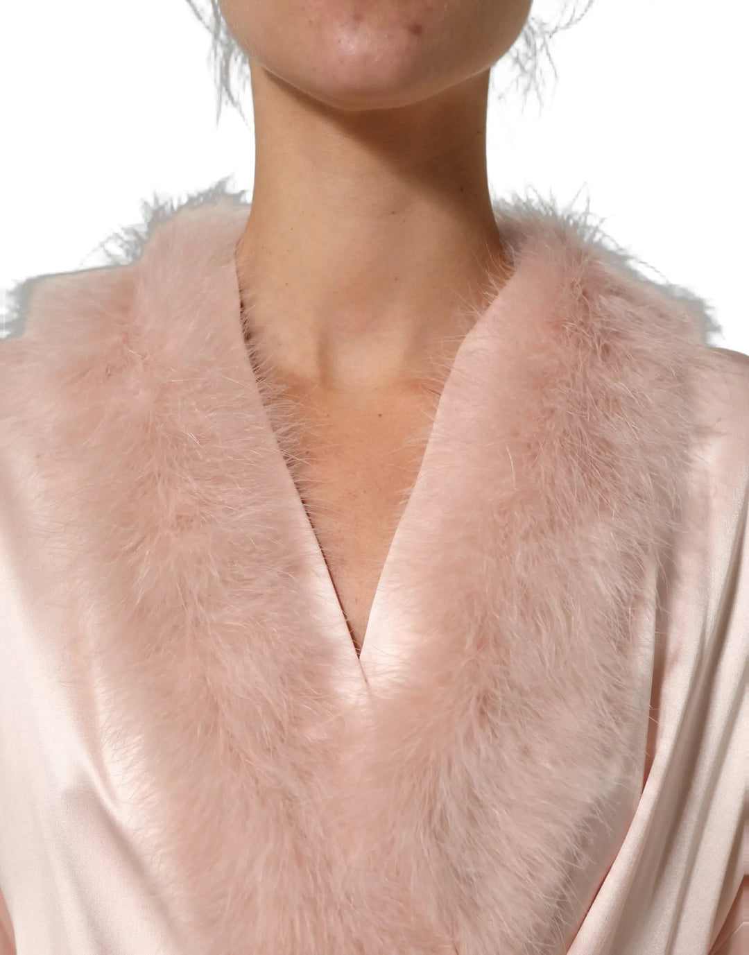 Dolce &amp; Gabbana Sample Sale | Dolce &amp; Gabbana Light Pink Silk Turkey Feather Wrap Midi Dress - | Designer outlet