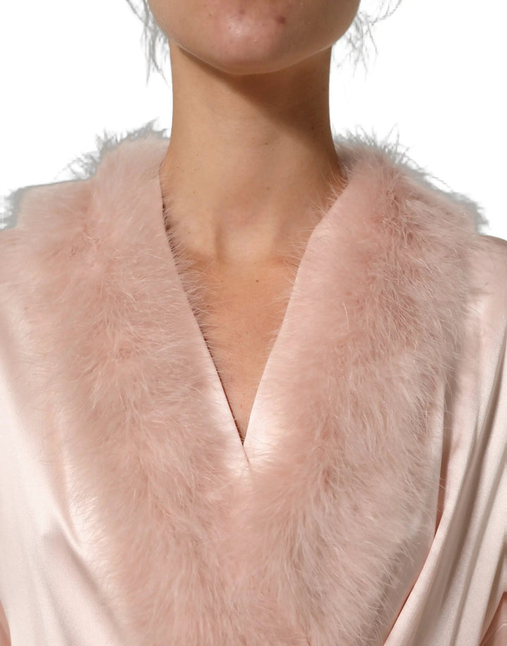Dolce &amp; Gabbana Sample Sale | Dolce &amp; Gabbana Light Pink Silk Turkey Feather Wrap Midi Dress - | Designer outlet