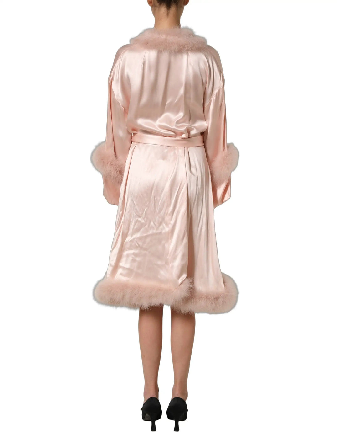 Dolce &amp; Gabbana Sample Sale | Dolce &amp; Gabbana Light Pink Silk Turkey Feather Wrap Midi Dress - | Designer outlet