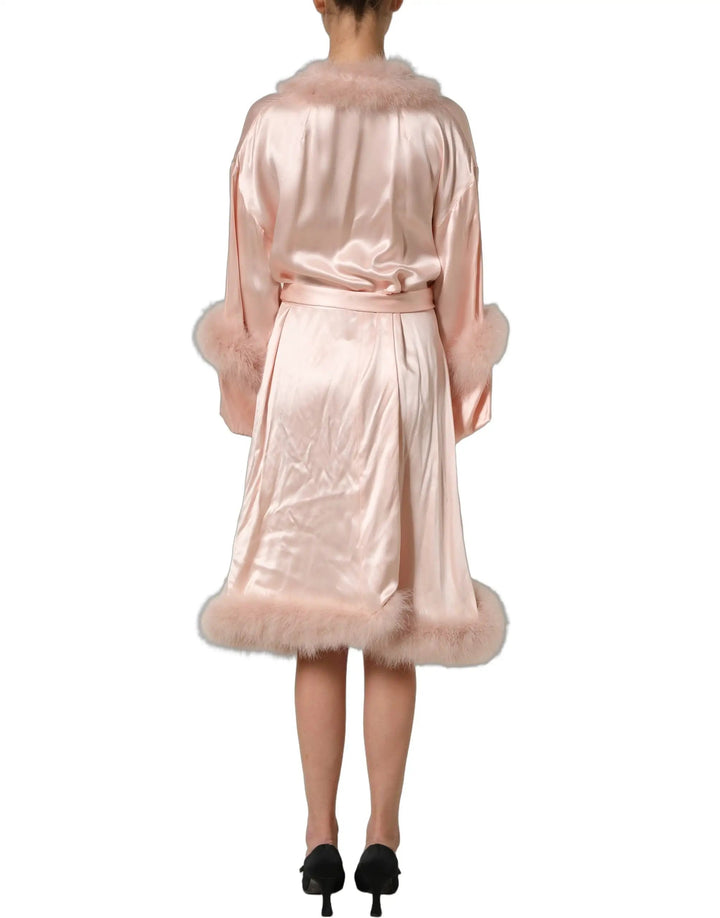 Dolce &amp; Gabbana Sample Sale | Dolce &amp; Gabbana Light Pink Silk Turkey Feather Wrap Midi Dress - | Designer outlet
