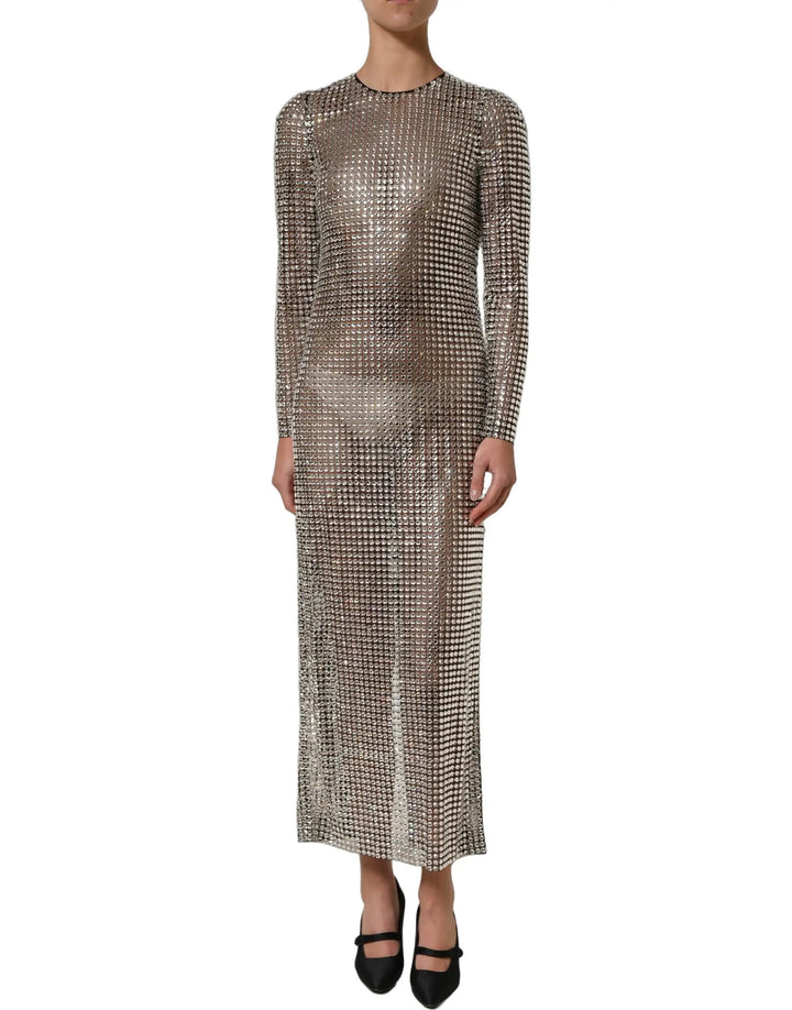 Dolce &amp; Gabbana Sample Sale | Dolce &amp; Gabbana Beige Crystal Embellished Long Gown Dress - | Designer outlet