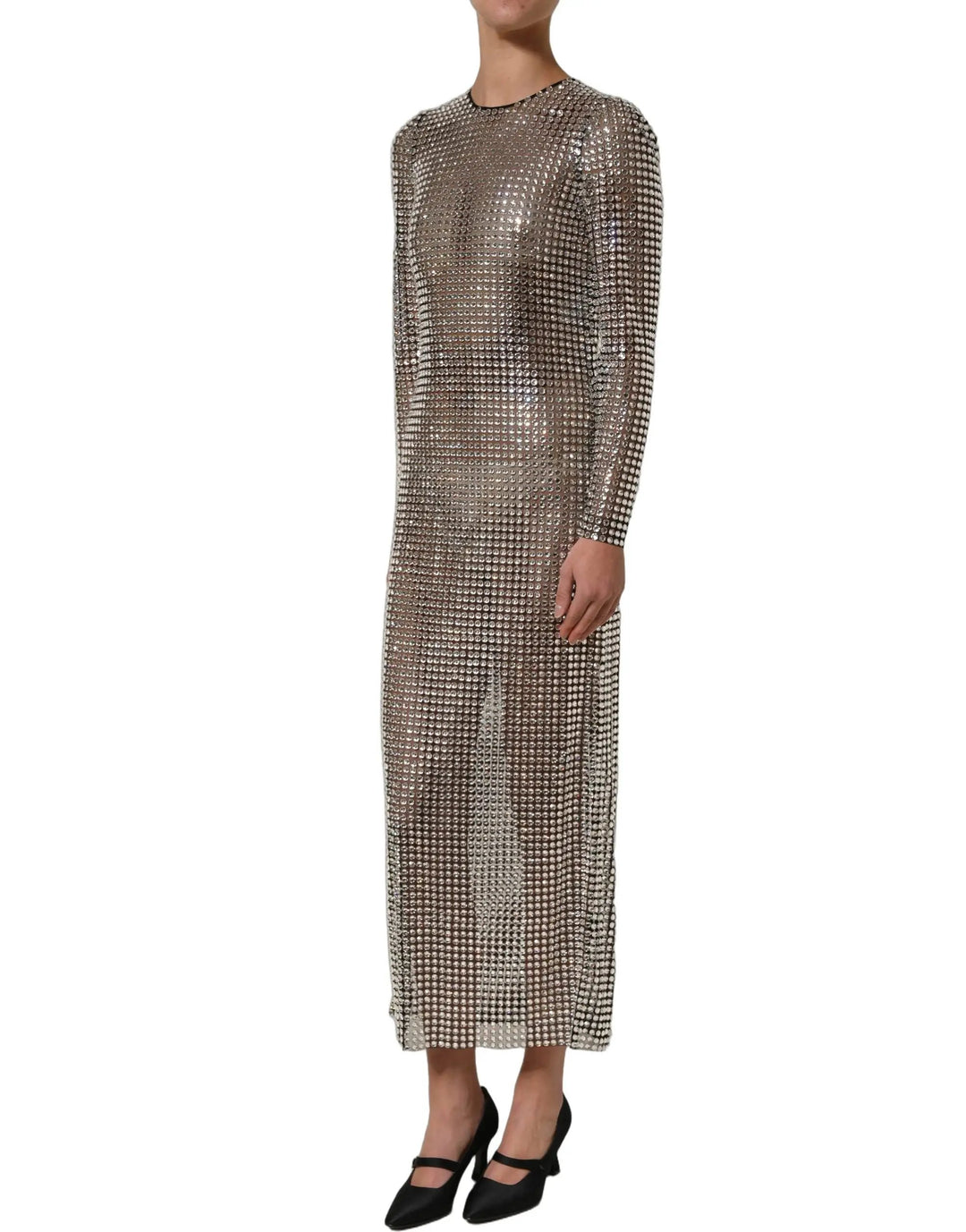 Dolce &amp; Gabbana Sample Sale | Dolce &amp; Gabbana Beige Crystal Embellished Long Gown Dress - | Designer outlet