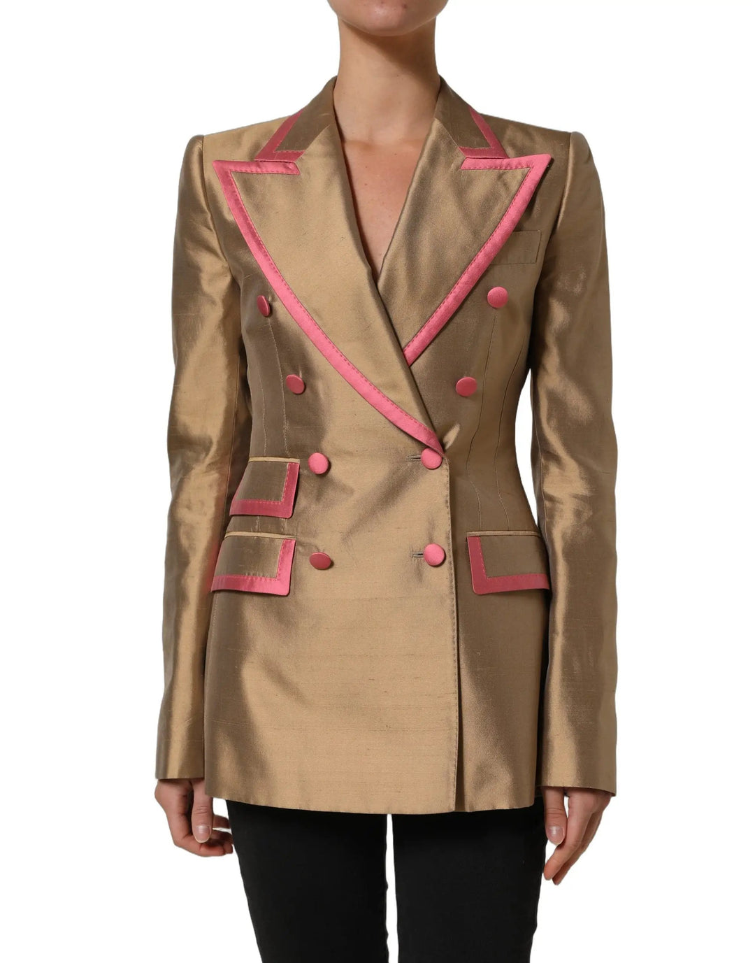 Dolce &amp; Gabbana Sample Sale | Dolce &amp; Gabbana Gold Silk Double Breasted Coat Blazer Jacket - | Designer outlet