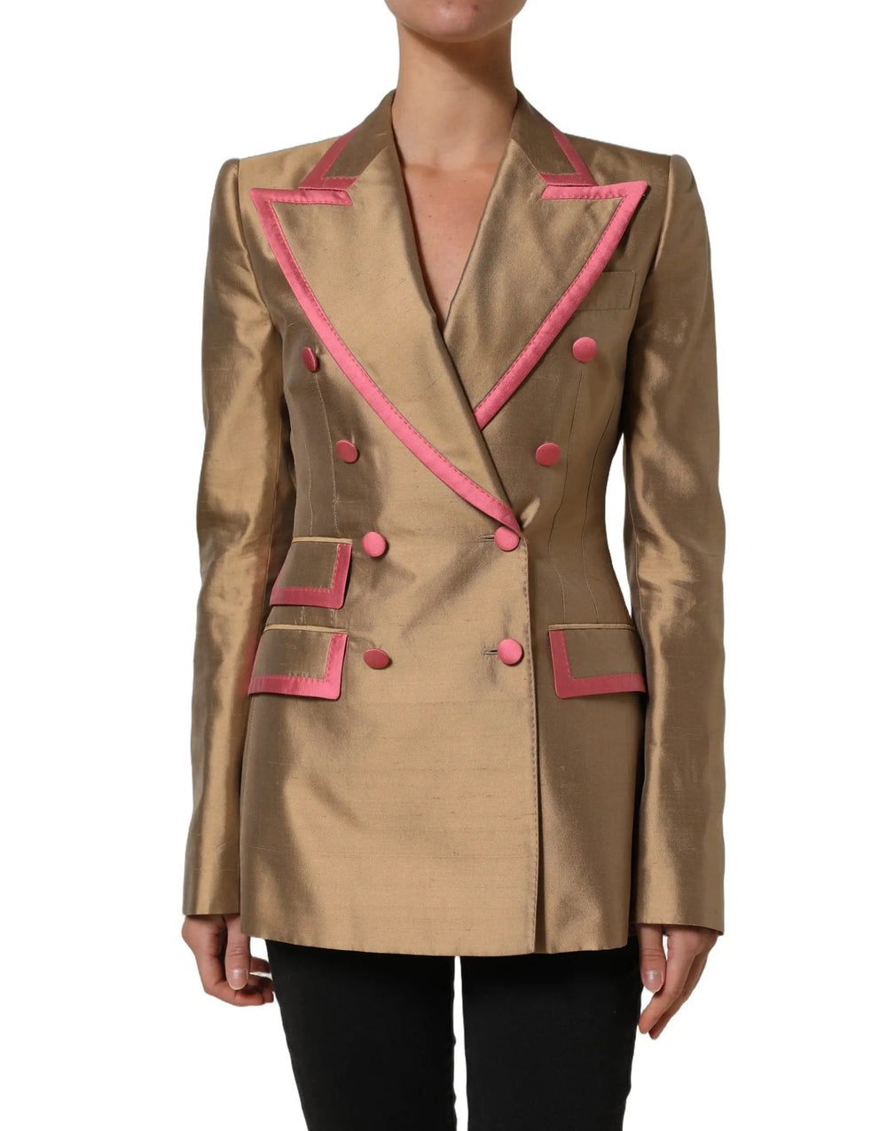 Dolce & Gabbana Sample Sale | Dolce & Gabbana Gold Silk Double Breasted Coat Blazer Jacket - | Designer outlet