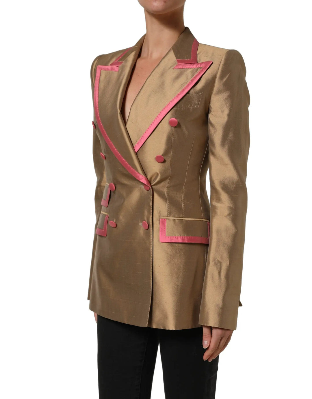 Dolce &amp; Gabbana Sample Sale | Dolce &amp; Gabbana Gold Silk Double Breasted Coat Blazer Jacket - | Designer outlet