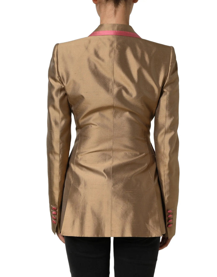 Dolce &amp; Gabbana Sample Sale | Dolce &amp; Gabbana Gold Silk Double Breasted Coat Blazer Jacket - | Designer outlet