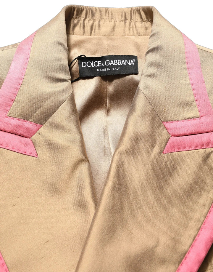 Dolce &amp; Gabbana Sample Sale | Dolce &amp; Gabbana Gold Silk Double Breasted Coat Blazer Jacket - | Designer outlet
