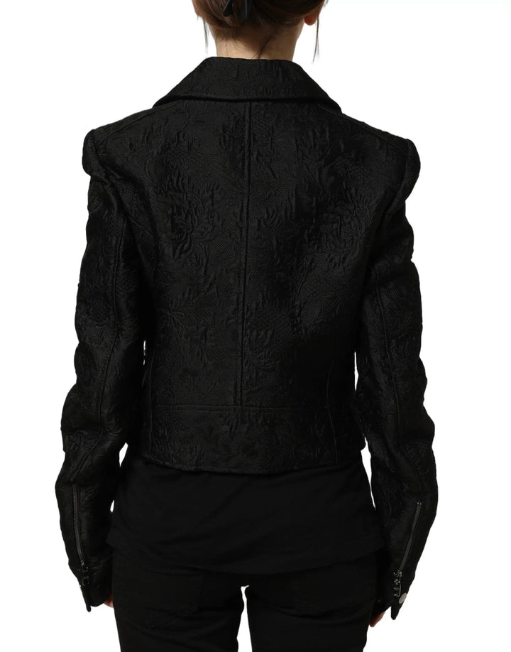 Dolce &amp; Gabbana Sample Sale | Dolce &amp; Gabbana Black Floral Brocade Biker Blouson Jacket - | Designer outlet