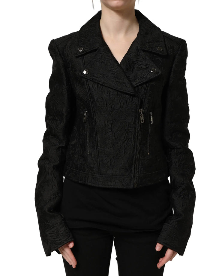 Dolce &amp; Gabbana Sample Sale | Dolce &amp; Gabbana Black Floral Brocade Biker Blouson Jacket - | Designer outlet