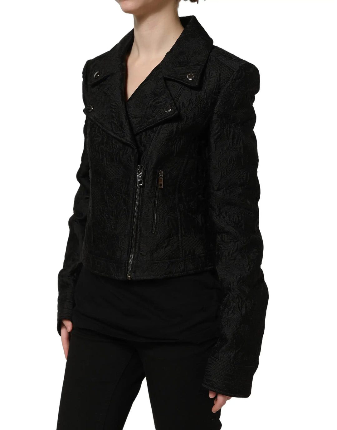 Dolce &amp; Gabbana Sample Sale | Dolce &amp; Gabbana Black Floral Brocade Biker Blouson Jacket - | Designer outlet