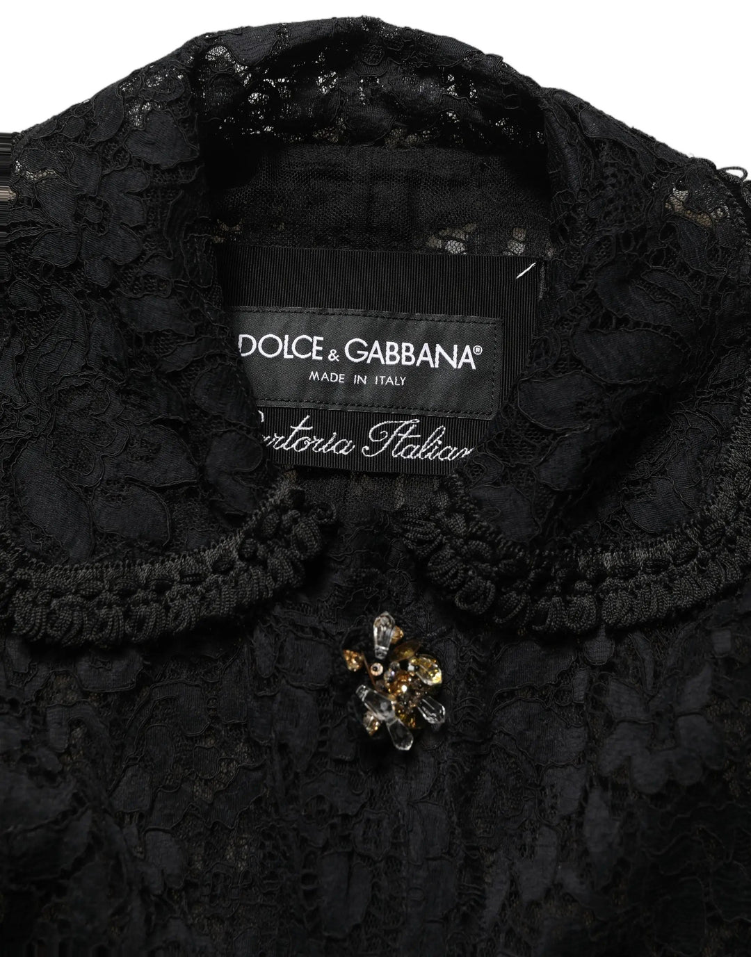 Dolce &amp; Gabbana Sample Sale | Dolce &amp; Gabbana Black Embellished Guipure Lace Coat Jacket - | Designer outlet