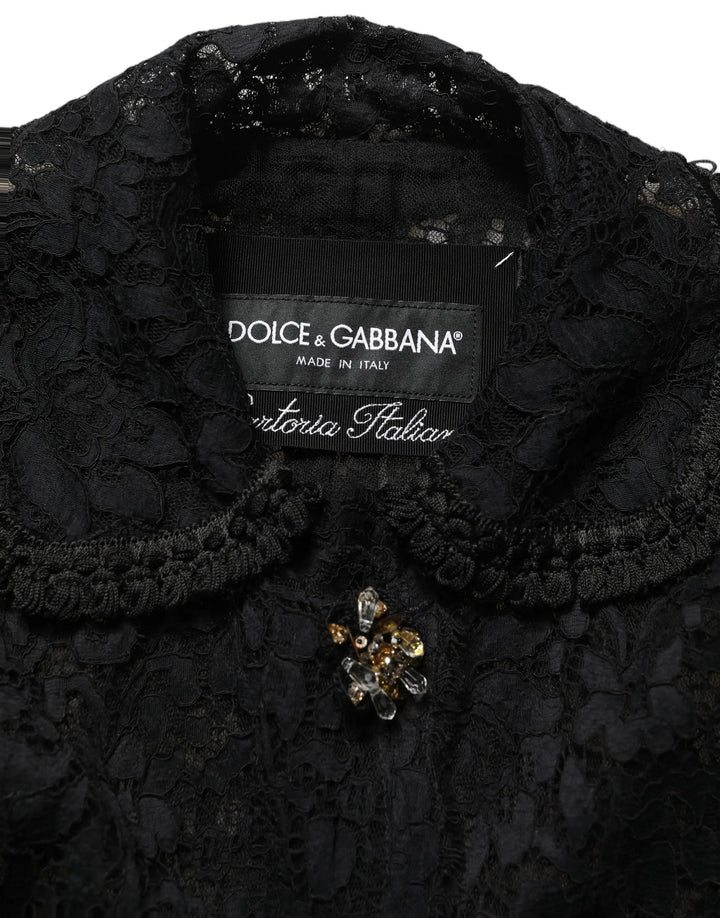 Dolce &amp; Gabbana Sample Sale | Dolce &amp; Gabbana Black Embellished Guipure Lace Coat Jacket - | Designer outlet