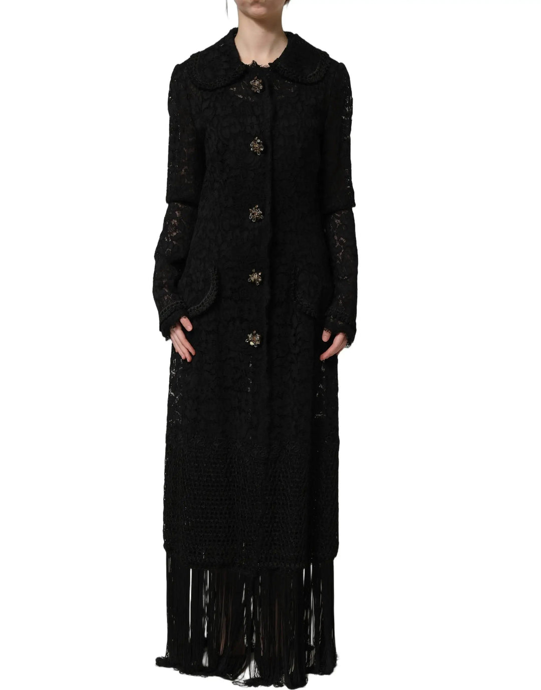 Dolce &amp; Gabbana Sample Sale | Dolce &amp; Gabbana Black Embellished Guipure Lace Coat Jacket - | Designer outlet