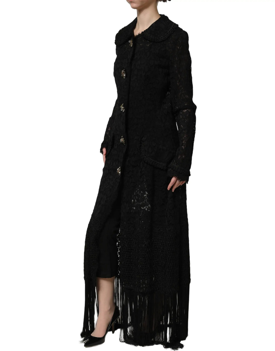 Dolce &amp; Gabbana Sample Sale | Dolce &amp; Gabbana Black Embellished Guipure Lace Coat Jacket - | Designer outlet