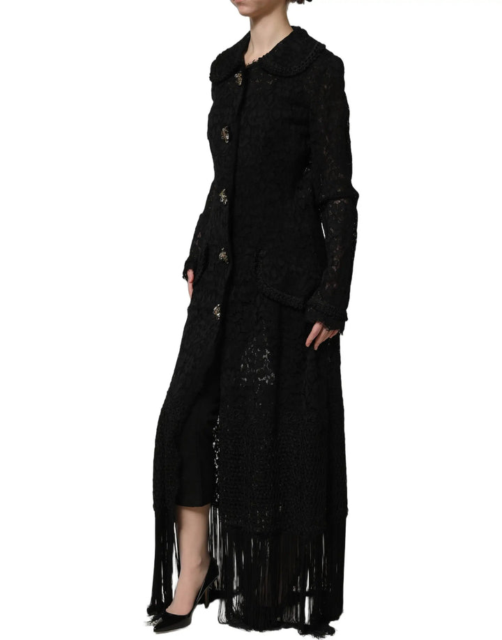 Dolce &amp; Gabbana Sample Sale | Dolce &amp; Gabbana Black Embellished Guipure Lace Coat Jacket - | Designer outlet