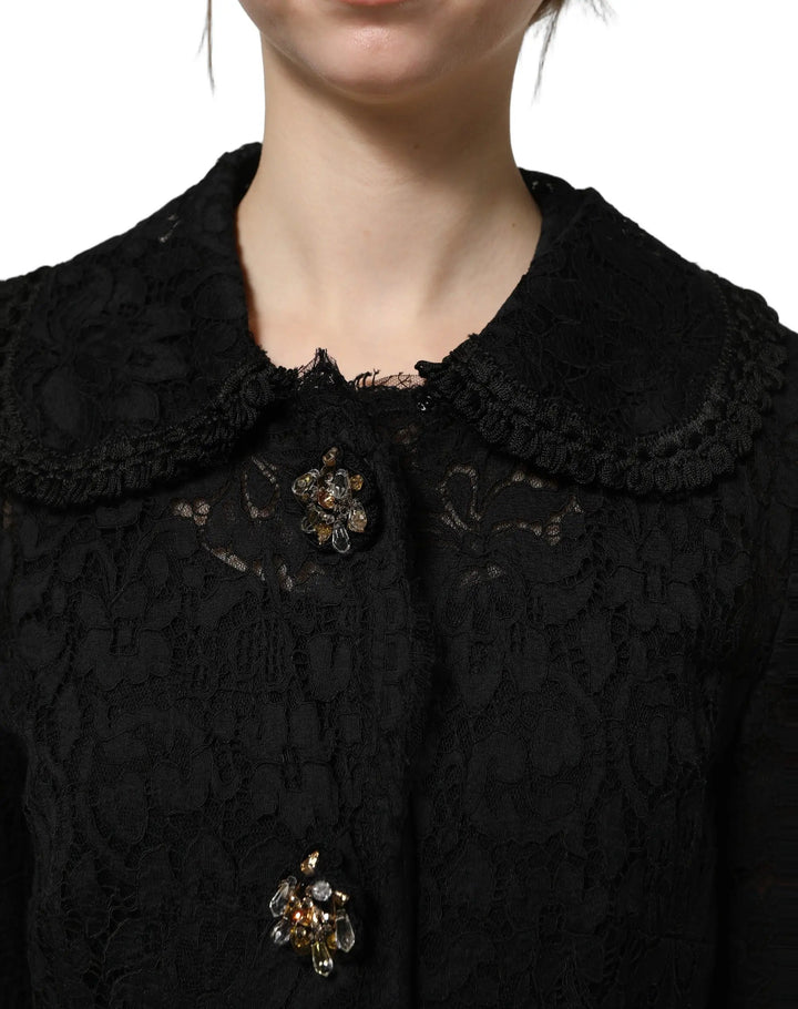Dolce &amp; Gabbana Sample Sale | Dolce &amp; Gabbana Black Embellished Guipure Lace Coat Jacket - | Designer outlet