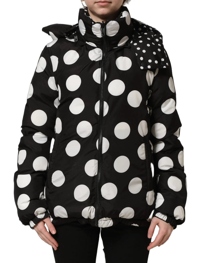 Dolce &amp; Gabbana Sample Sale | Dolce &amp; Gabbana Black White Polka Dot Hooded Blouson Jacket - | Designer outlet