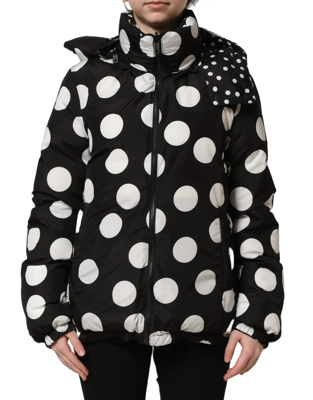 Dolce & Gabbana Sample Sale | Dolce & Gabbana Black White Polka Dot Hooded Blouson Jacket - | Designer outlet
