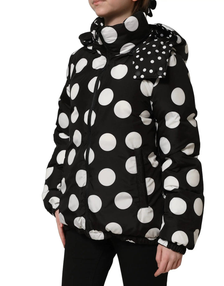 Dolce &amp; Gabbana Sample Sale | Dolce &amp; Gabbana Black White Polka Dot Hooded Blouson Jacket - | Designer outlet
