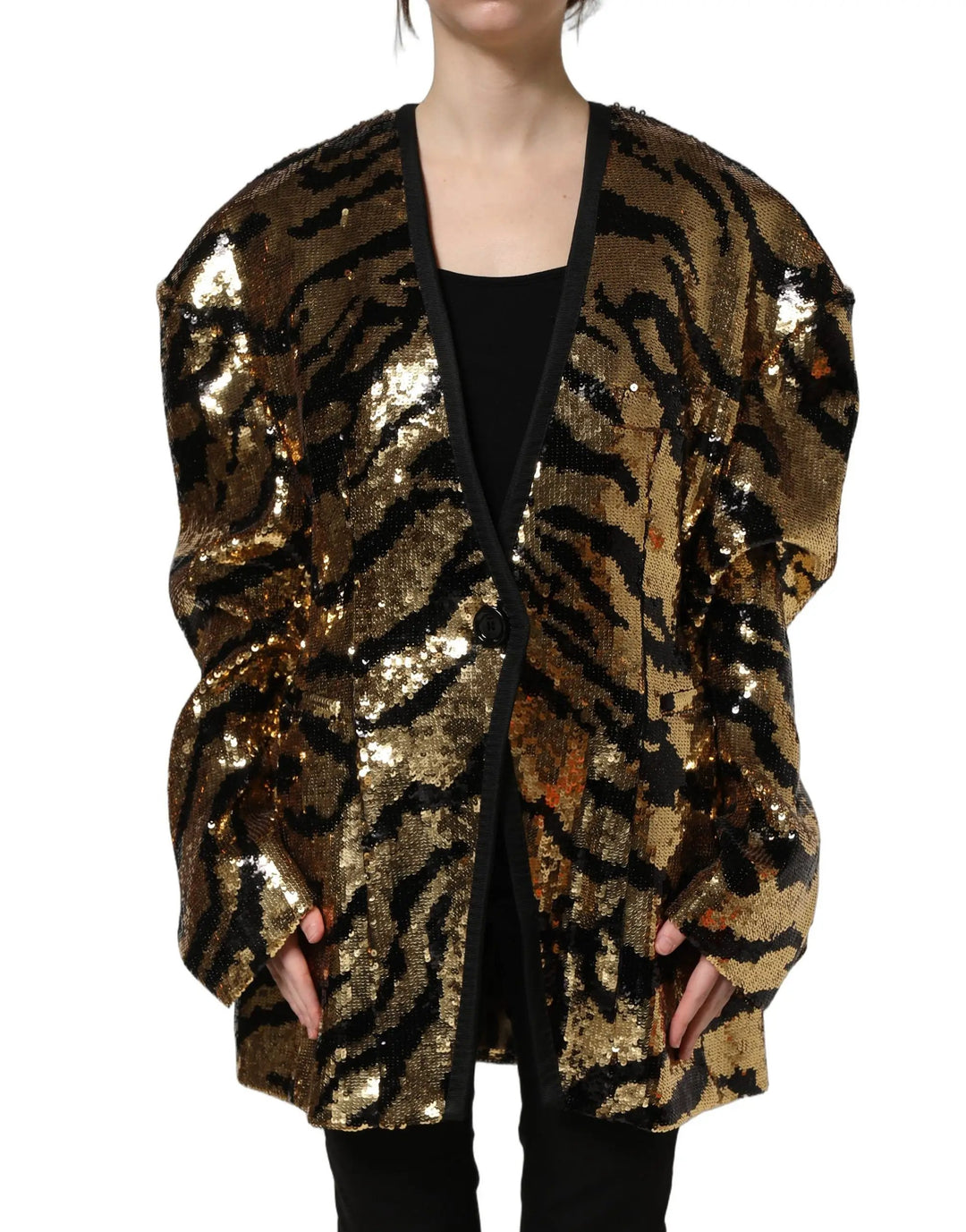 Dolce &amp; Gabbana Sample Sale | Dolce &amp; Gabbana Black Gold Sequin Tiger Stripe Blazer Jacket - | Designer outlet