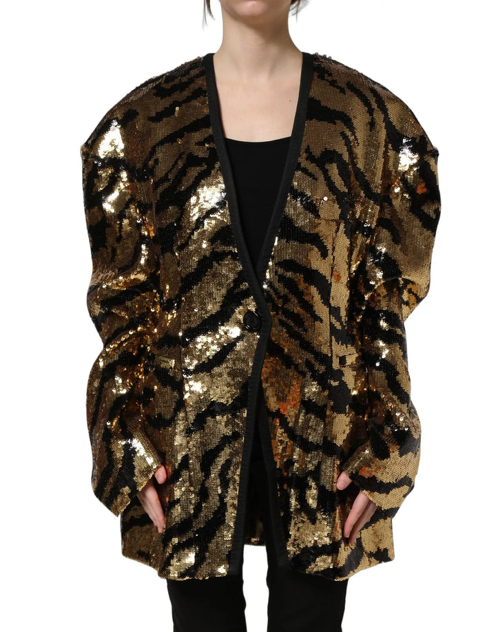 Dolce &amp; Gabbana Sample Sale | Dolce &amp; Gabbana Black Gold Sequin Tiger Stripe Blazer Jacket - | Designer outlet