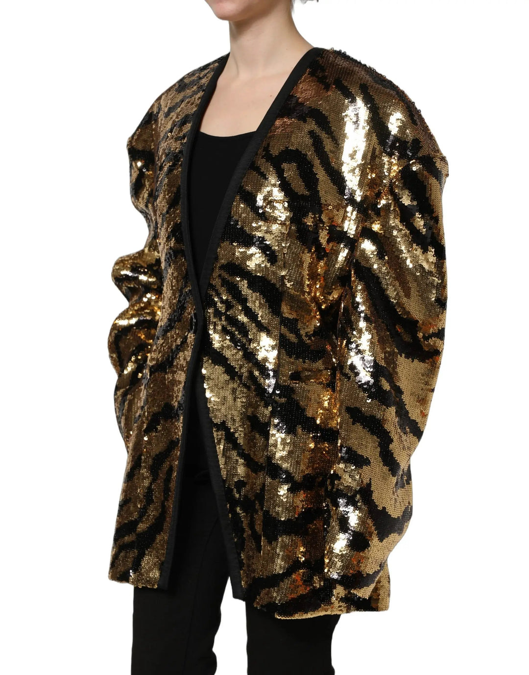 Dolce &amp; Gabbana Sample Sale | Dolce &amp; Gabbana Black Gold Sequin Tiger Stripe Blazer Jacket - | Designer outlet