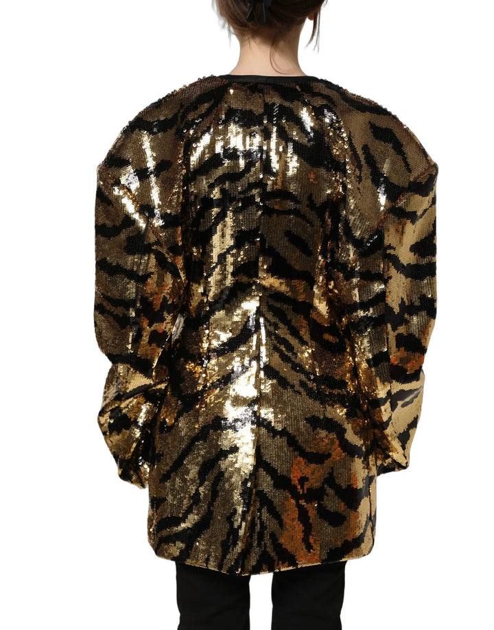 Dolce &amp; Gabbana Sample Sale | Dolce &amp; Gabbana Black Gold Sequin Tiger Stripe Blazer Jacket - | Designer outlet