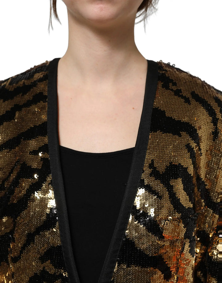 Dolce &amp; Gabbana Sample Sale | Dolce &amp; Gabbana Black Gold Sequin Tiger Stripe Blazer Jacket - | Designer outlet