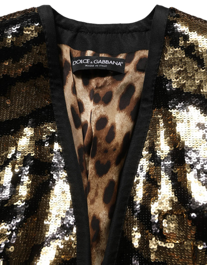 Dolce &amp; Gabbana Sample Sale | Dolce &amp; Gabbana Black Gold Sequin Tiger Stripe Blazer Jacket - | Designer outlet