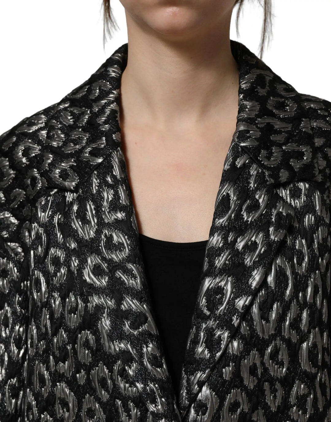 Dolce &amp; Gabbana Sample Sale | Dolce &amp; Gabbana Black Silver Jacquard Leopard Coat Jacket - | Designer outlet