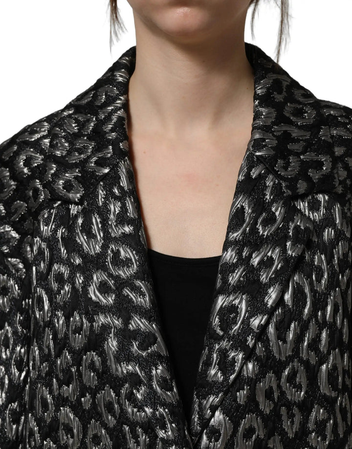 Dolce &amp; Gabbana Sample Sale | Dolce &amp; Gabbana Black Silver Jacquard Leopard Coat Jacket - | Designer outlet