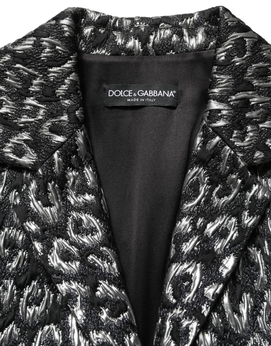 Dolce &amp; Gabbana Sample Sale | Dolce &amp; Gabbana Black Silver Jacquard Leopard Coat Jacket - | Designer outlet