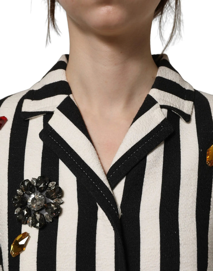 Dolce &amp; Gabbana Sample Sale | Dolce &amp; Gabbana Black White Striped Embellished Coat Jacket - | Designer outlet