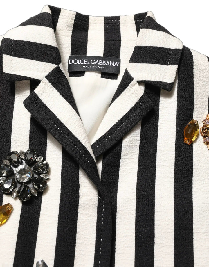 Dolce &amp; Gabbana Sample Sale | Dolce &amp; Gabbana Black White Striped Embellished Coat Jacket - | Designer outlet