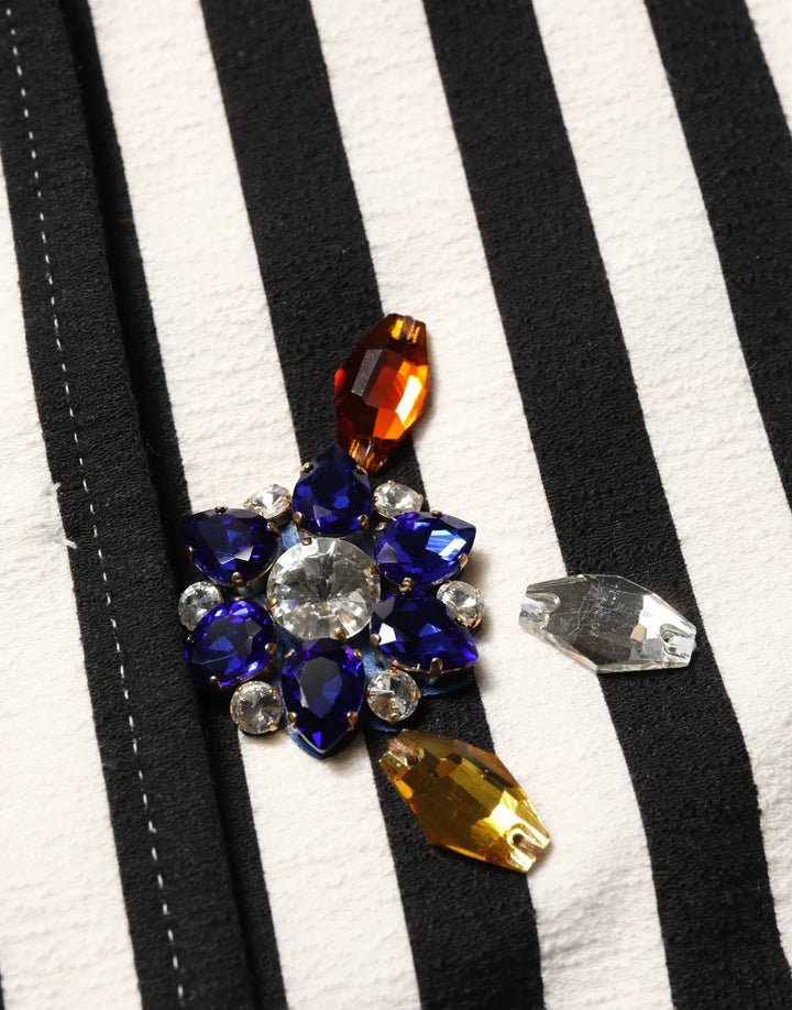 Dolce &amp; Gabbana Sample Sale | Dolce &amp; Gabbana Black White Striped Embellished Coat Jacket - | Designer outlet