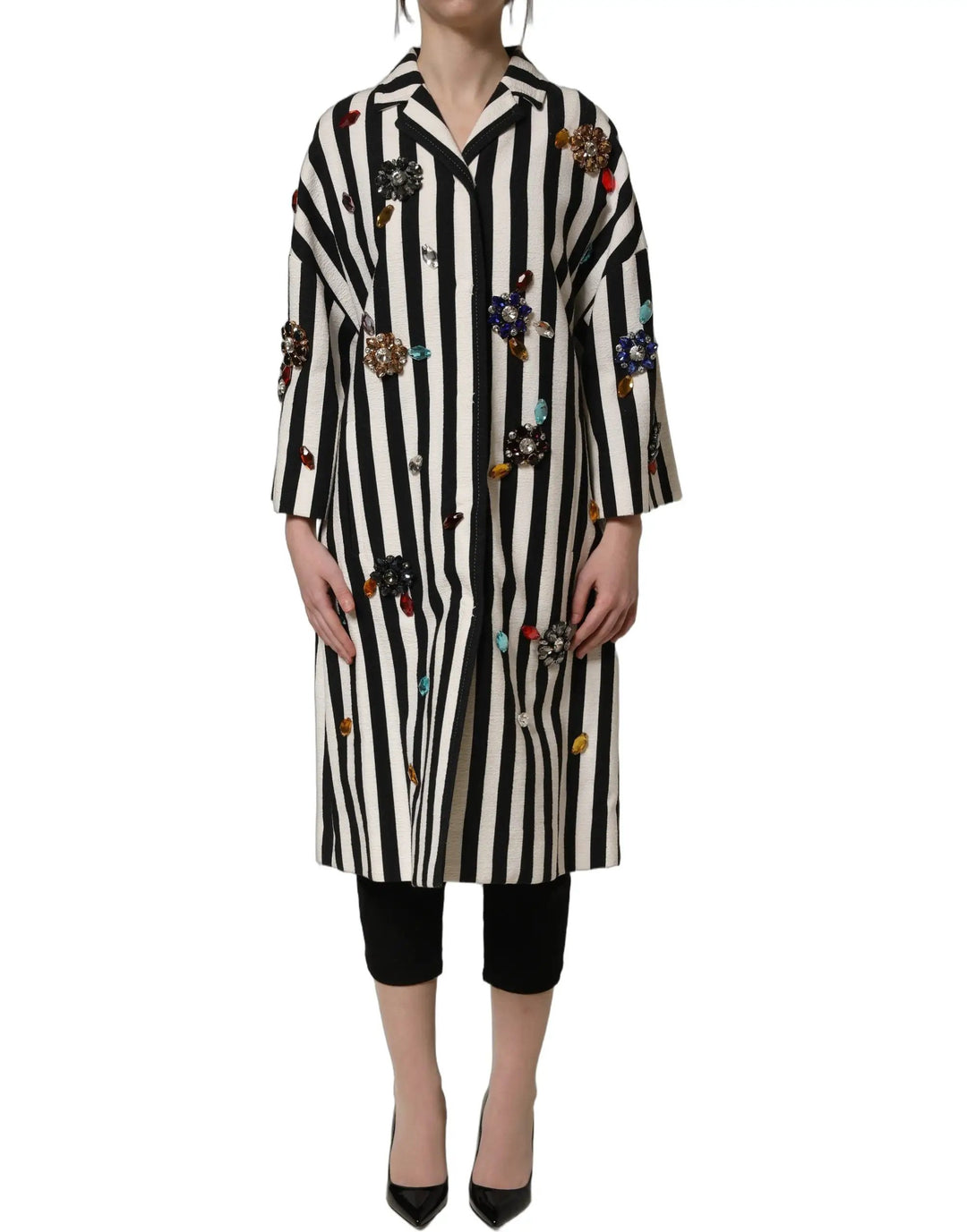 Dolce &amp; Gabbana Sample Sale | Dolce &amp; Gabbana Black White Striped Embellished Coat Jacket - | Designer outlet