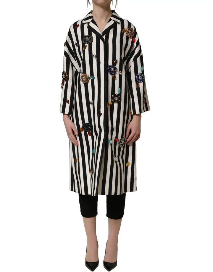 Dolce &amp; Gabbana Sample Sale | Dolce &amp; Gabbana Black White Striped Embellished Coat Jacket - | Designer outlet