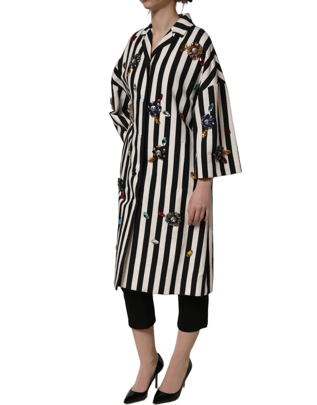 Dolce &amp; Gabbana Sample Sale | Dolce &amp; Gabbana Black White Striped Embellished Coat Jacket - | Designer outlet