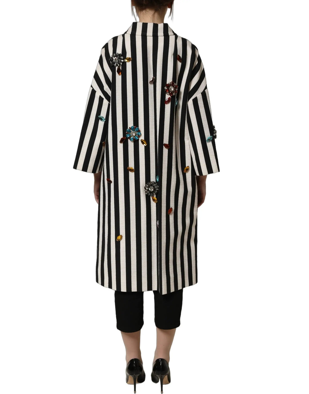 Dolce &amp; Gabbana Sample Sale | Dolce &amp; Gabbana Black White Striped Embellished Coat Jacket - | Designer outlet